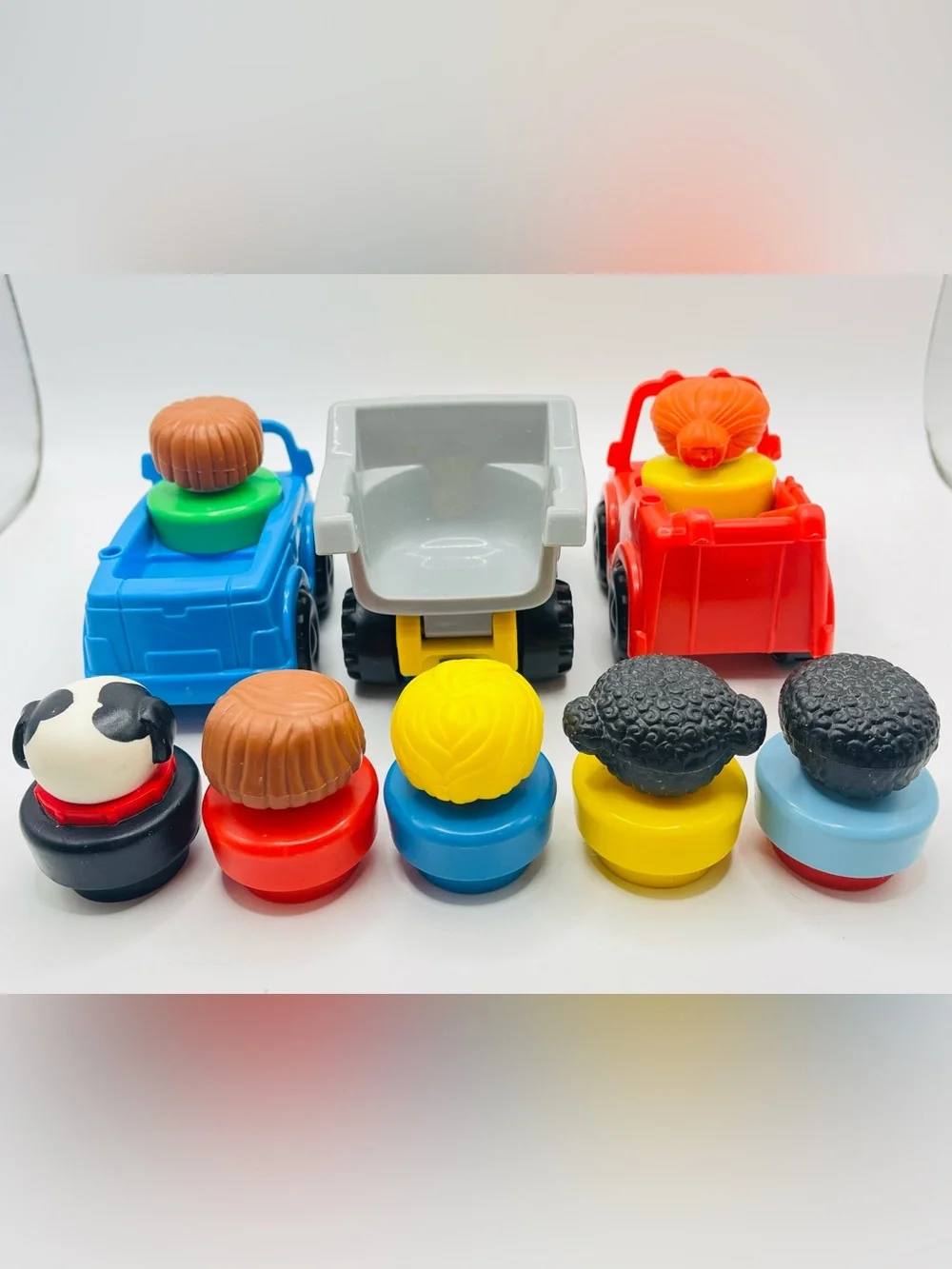 Vintage Fisher Price Little People Chunky Lot Of 7 Figures And 3 Vehicles